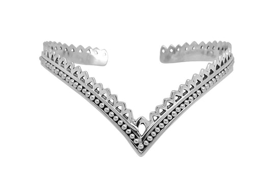 sterling silver bracelet cuff mandala style peak shape adjustable open back bohemian boho style chic for women