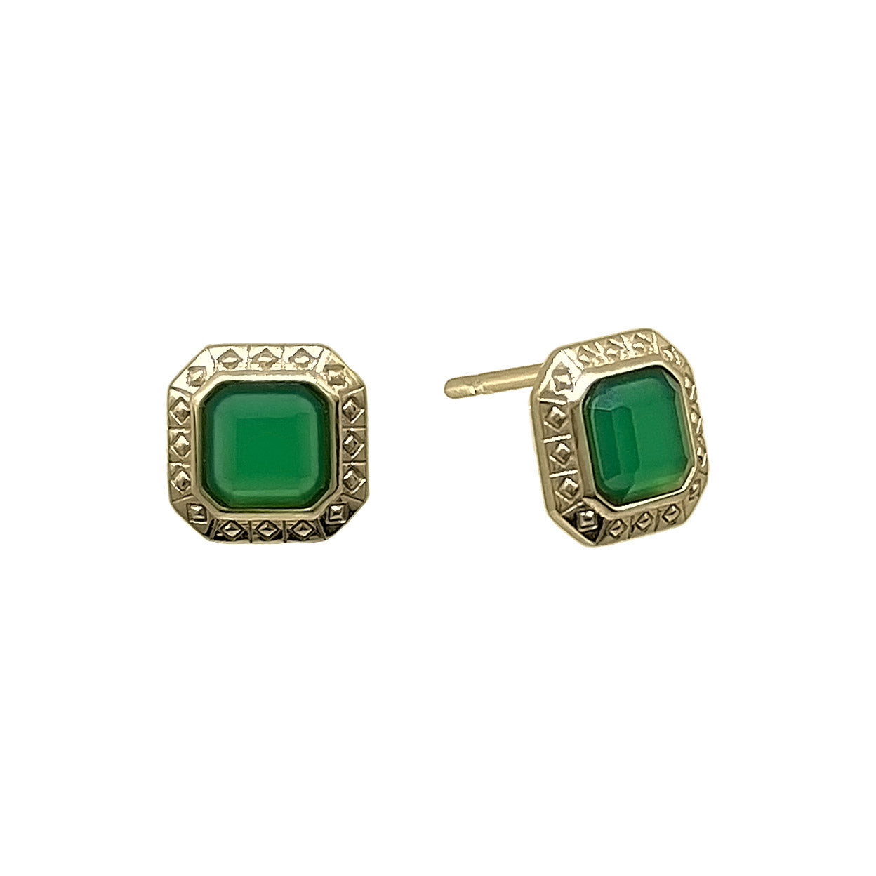 Gold Electra Green Agate Stud Earrings