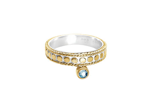 18 yellow gold vermeil ring blue topaz stone disc detail band boho chic jewelry kemmi collection