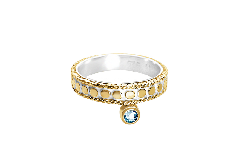 18 yellow gold vermeil ring blue topaz stone disc detail band boho chic jewelry kemmi collection