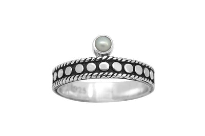 women's sterling silver oxidized ring tiny pearl stackable bohemian style kemmi collection