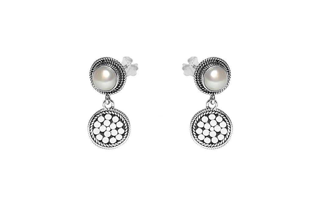 stud pearl drop disc charm earrings sterling silver bohemian chic kemmi collection