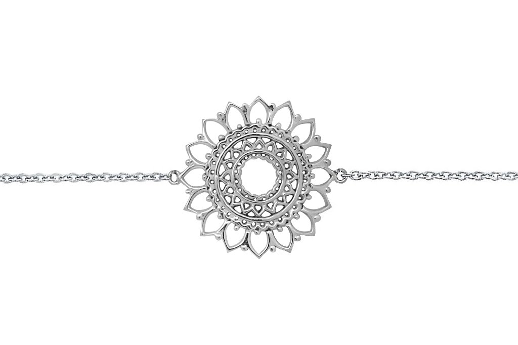 sterling silver bracelet sun mandala charm boho chic bohemian style for women