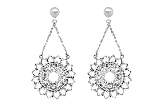 gros plan boucles d'oreilles mandala soleil en argent sterling pour femmes style bohème bohème chic