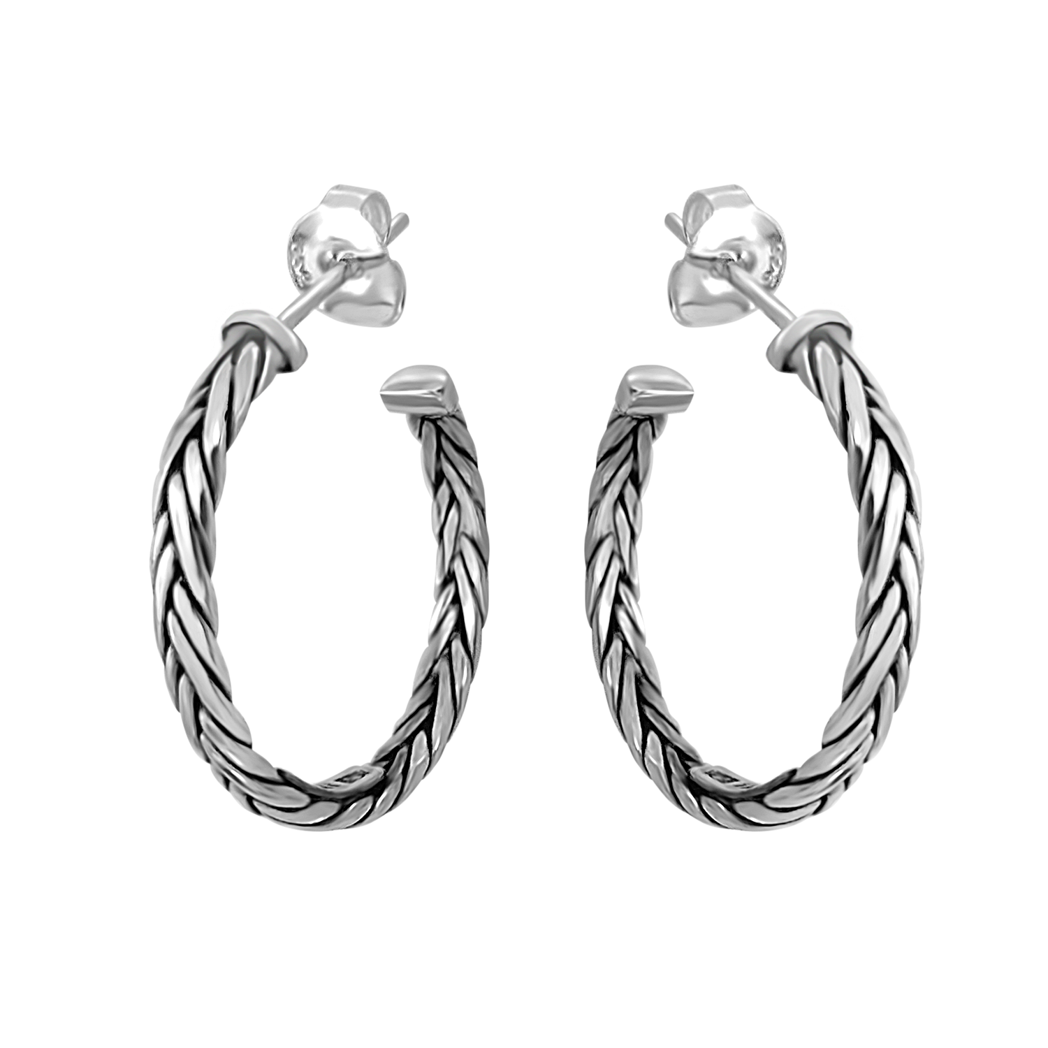 sterling silver hoop earrings braided style butterfly closure kemmi jewelry bohemian handmade