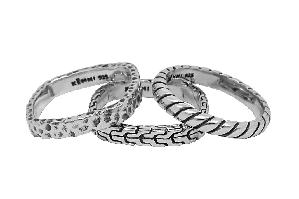 Men's Ring Set, Men's Silver 3 Stackable Set Rings