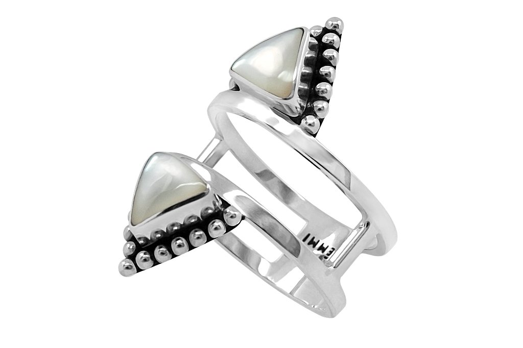 triangle mother of pearl silver ring gypsy boho festival kemmi collection