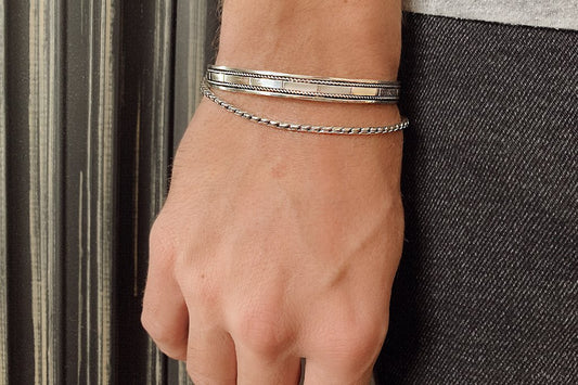 bracelet manchette en argent sterling pour homme, accessoire moderne, collection kemmi faite à la main