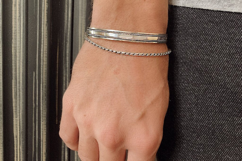 thin men's sterling silver bracelet everyday modern stackable accessory kemmi collection
