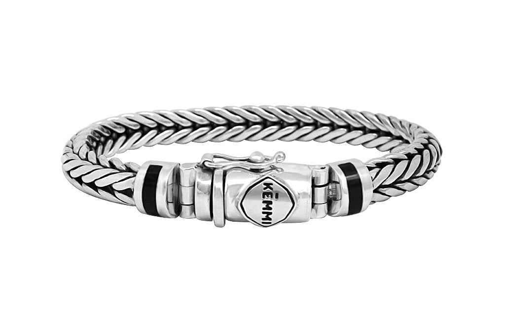 bracelet en argent sterling pour homme fait à la main déclaration moderne bijoux en pierre d'onyx noir collection kemmi