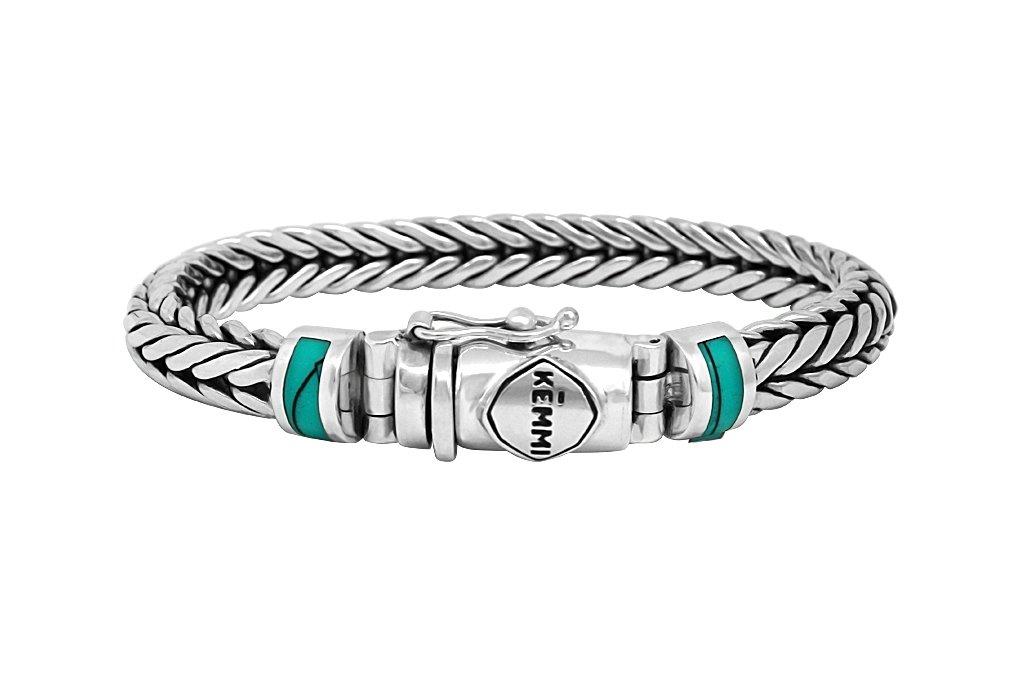 men's solid silver bracelet modern statement snake chain turquoise stone accessory kemmi collection