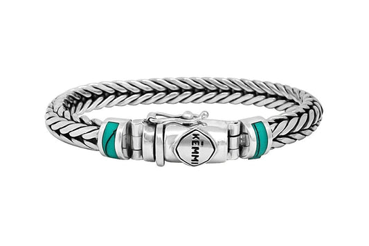 bracelet homme en argent massif déclaration moderne chaîne serpent accessoire pierre turquoise collection kemmi