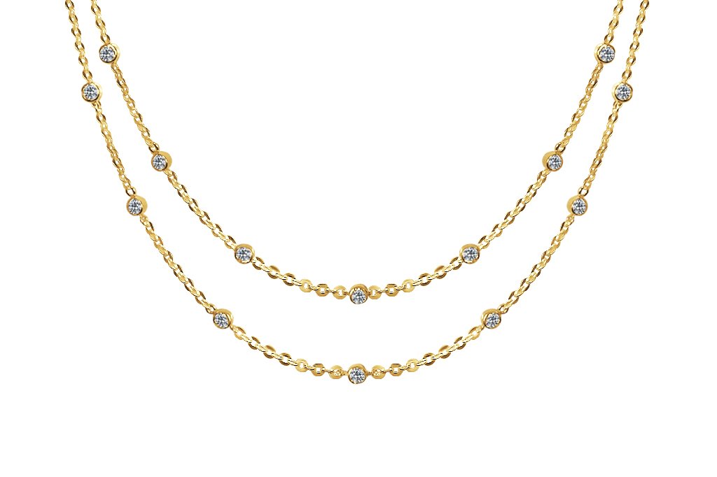 Yellow Gold Necklace Bezel Chain Cubic Zirconia Layered Style Boho Chic Jewelry Kemmi Collection