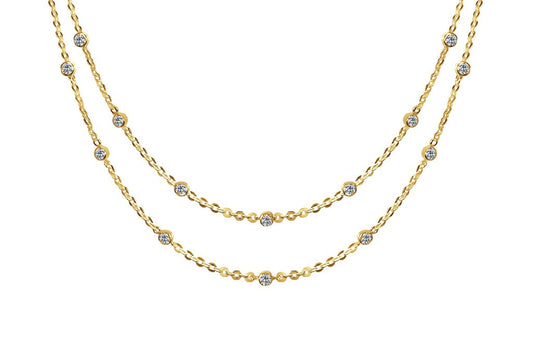 Yellow Gold Necklace Bezel Chain Cubic Zirconia Layered Style Boho Chic Jewelry Kemmi Collection