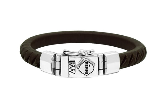 bracelet tressé en cuir marron pour homme accessoire de fermeture en argent fait main collection kemmi