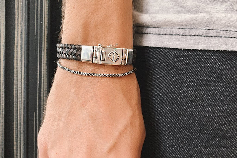 Bracelet Chase pour homme en cuir marron plat
