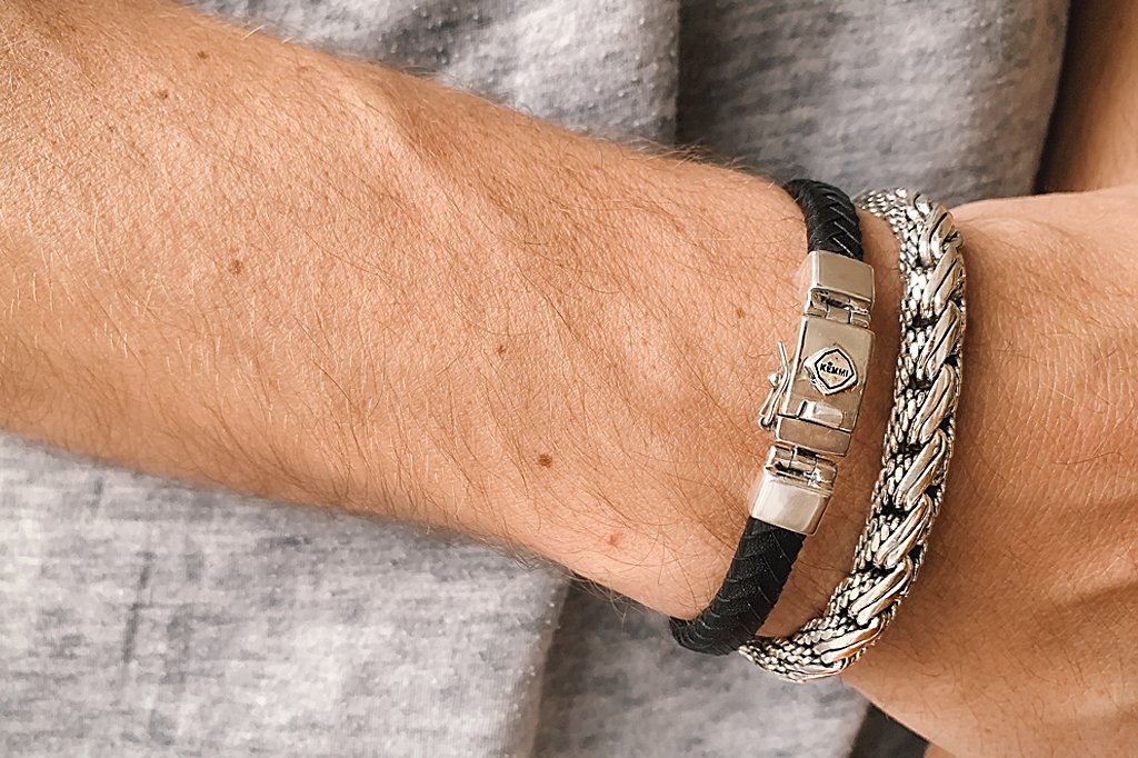 bracelet en cuir pour hommes en argent sterling bijoux faits à la main contemporains modernes collection kemmi