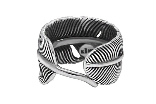 Bague en argent sterling de style plume pour homme style moderne bohème réglable