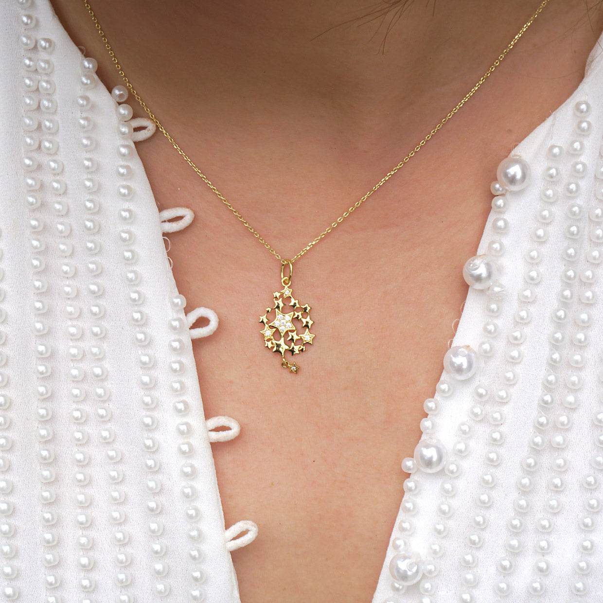 Gold Flake CZ Necklace