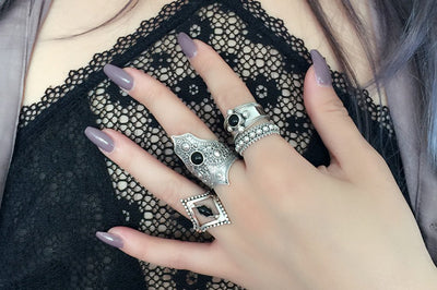 bohemian gypsy jewelry style black onyx stones ring set handmade kemmi collection