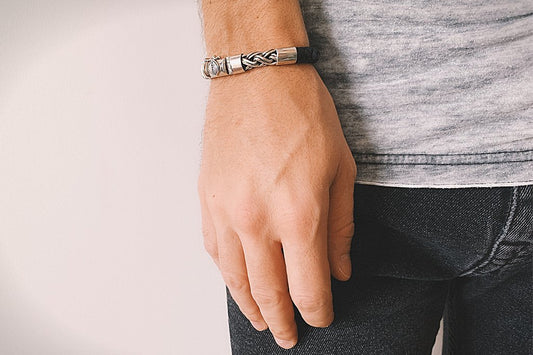 men's leather mixed sterling silver bracelets modern contemporary jewelry accessory kemmi collection