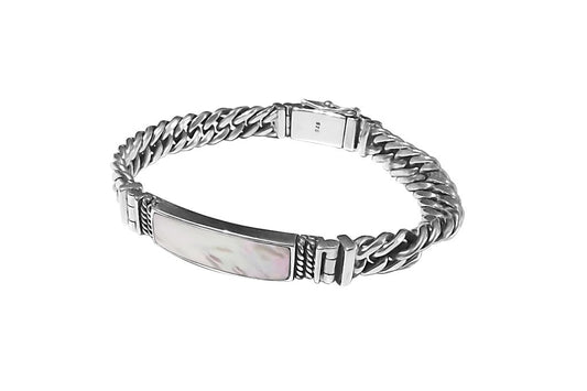 Silver Curb Chain Mother of Pearl Bracelet