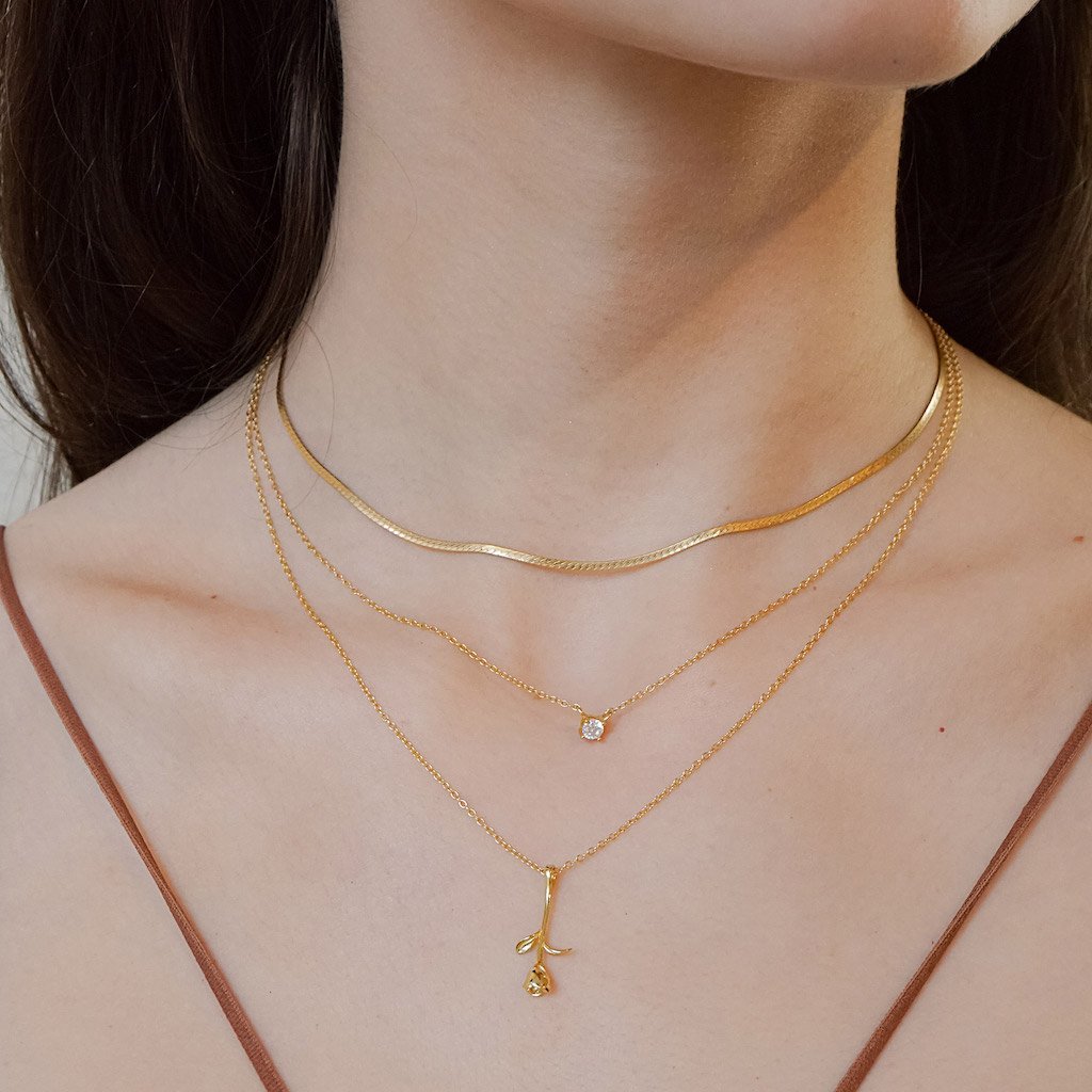 14k gold vermeil rose pendant necklace stacking layered style boho chic elegant jewelry kemmi collection